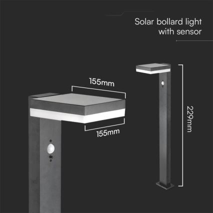 Lámpara solar LED con sensor LED/2W/3,7V IP54 3000K cuadrado negro