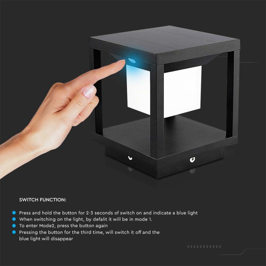 Lámpara solar LED con sensor LED/2W/5,5V 3000K IP65 2600 mAh negro