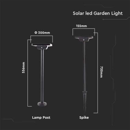 Lámpara solar LED para exteriores 2en1 LED/2W/3,7V IP65 3000/4000/6500K