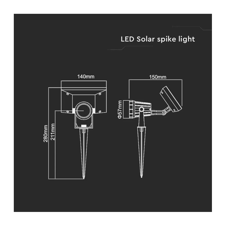 Lámpara solar LED SPIKE LED/2W/5,5V IP65 3000K 1200 mAh