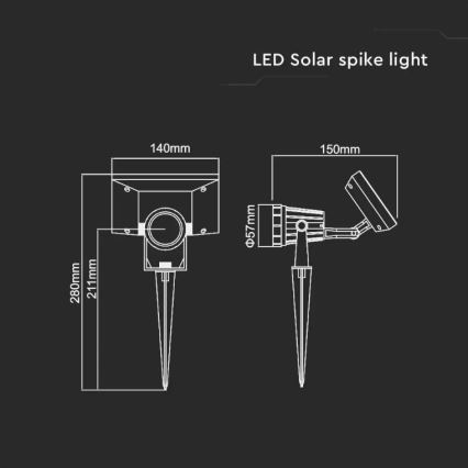 Lámpara solar LED SPIKE LED/2W/5,5V IP65 6400K 1200 mAh