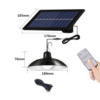 Lámpara solar regulable en cadena LED/1,8W/3,7V IP44 6500K 1600 mAh + mando a distancia