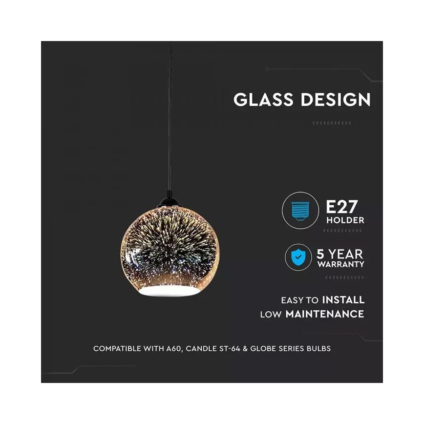 Lámpara suspendida con alambre 3D 1xE27/60W/230V