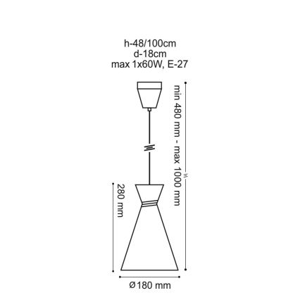 Lámpara suspendida con alambre TOKYO 1xE27/60W/230V