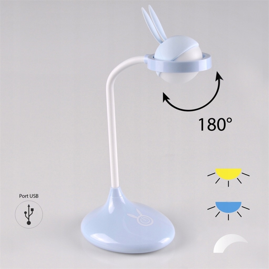 Lámpara táctil infantil LED RABBIT LED/0,4W/5V 3000/6500K azul + USB