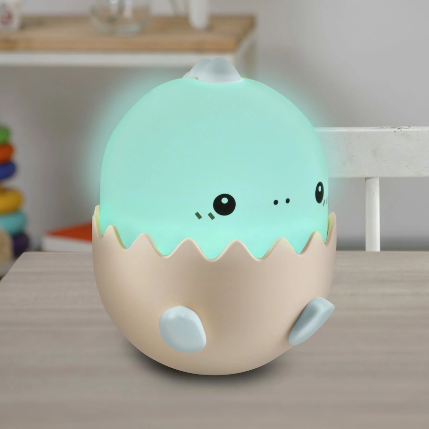 Lámpara táctil infantil LED RGBW regulable BABY DINO LED/0,75W/5V USB 1200 mAh azul