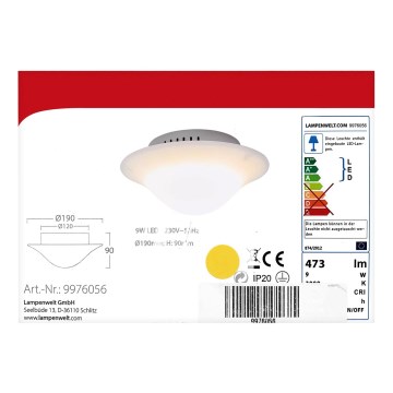 Lampenwelt - Plafón LED LED/9W/230V