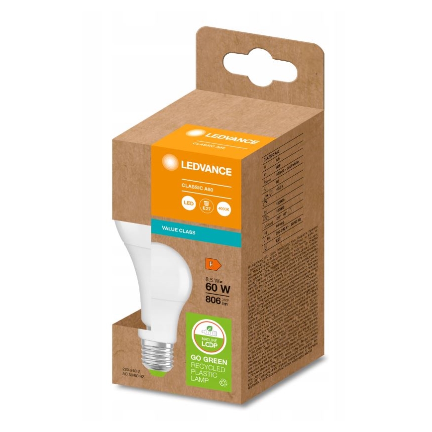 LED Bombilla hecha de plástico reciclado A60 E27/8,5W/230V 4000K - Ledvance