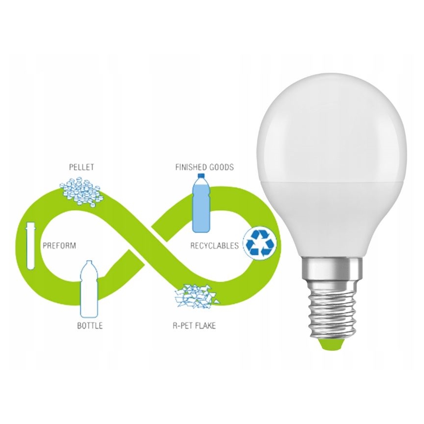 LED Bombilla hecha de plástico reciclado P45 E14/4,9W/230V 4000K - Ledvance