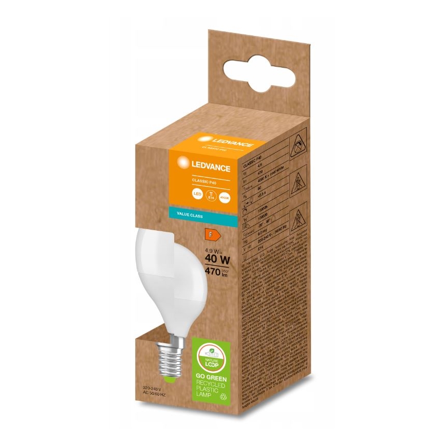 LED Bombilla hecha de plástico reciclado P45 E14/4,9W/230V 4000K - Ledvance