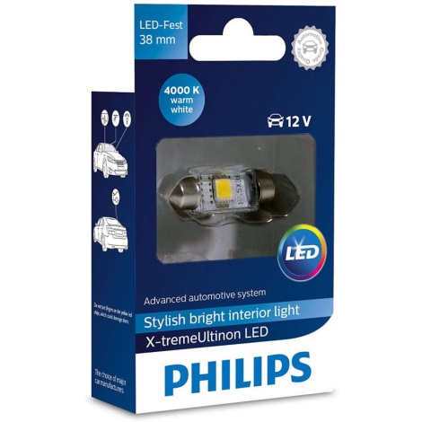 LED Bombilla para el coche Philips X-TREME ULTINON 128584000KX1 LED SV8.5-8/0,8W/12V 4000K
