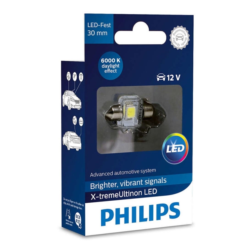 LED Bombilla para el coche Philips X-TREME ULTINON 129416000KX1 LED SV8.5–8/0,8W/12V 6000K