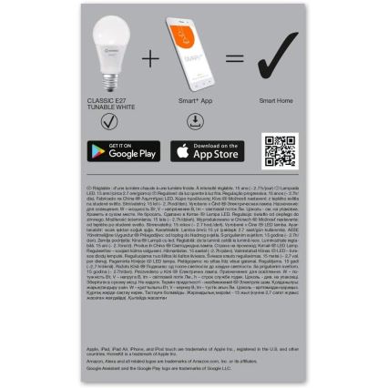 LED Bombilla regulable SMART+ E27/9,5W/230V 2700K-6500K Wi-Fi - Ledvance