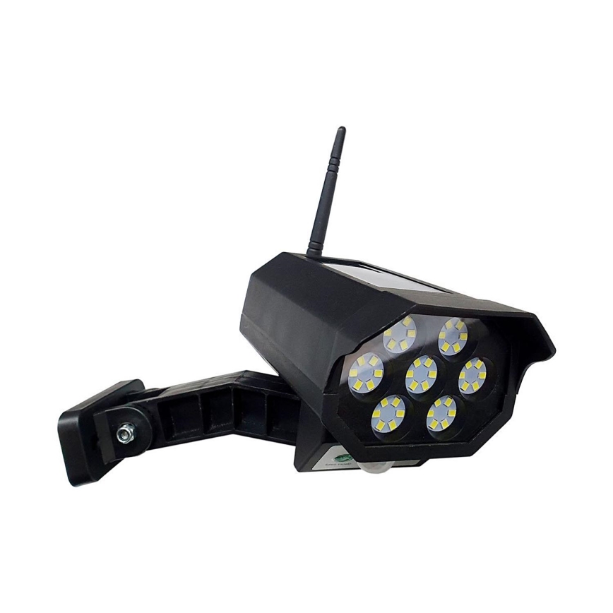 LED Cámara de seguridad solar ficticia con sensor LED/3,7V 1200 mAh IP44 negro + control remoto