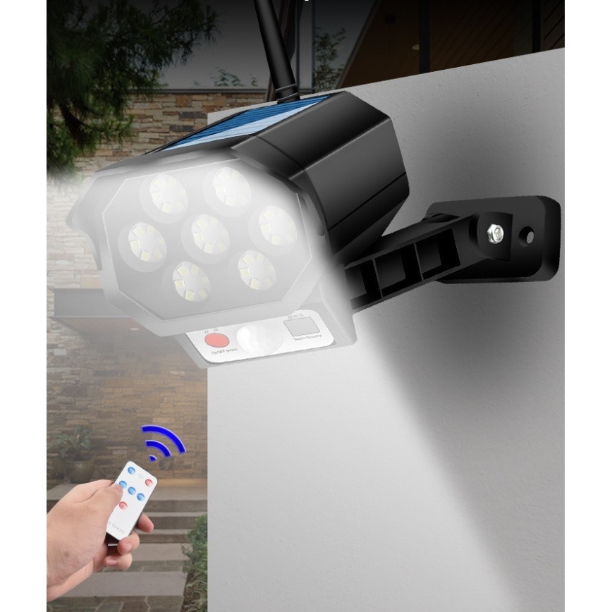 LED Cámara de video vigilancia falsa con sensor y con panel sol. LED/5W/5,5V 800 mAh IP65 + control remoto