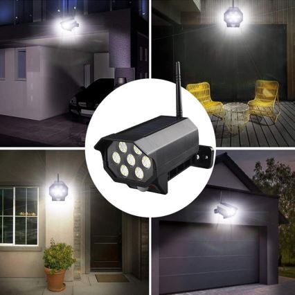 LED Cámara de video vigilancia falsa con sensor y con panel sol. LED/5W/5,5V 800 mAh IP65 + control remoto