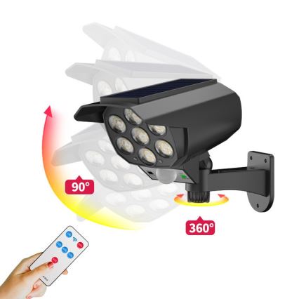LED Cámara de video vigilancia falsa con sensor y con panel sol. LED/5W/5,5V 800 mAh IP65 + control remoto