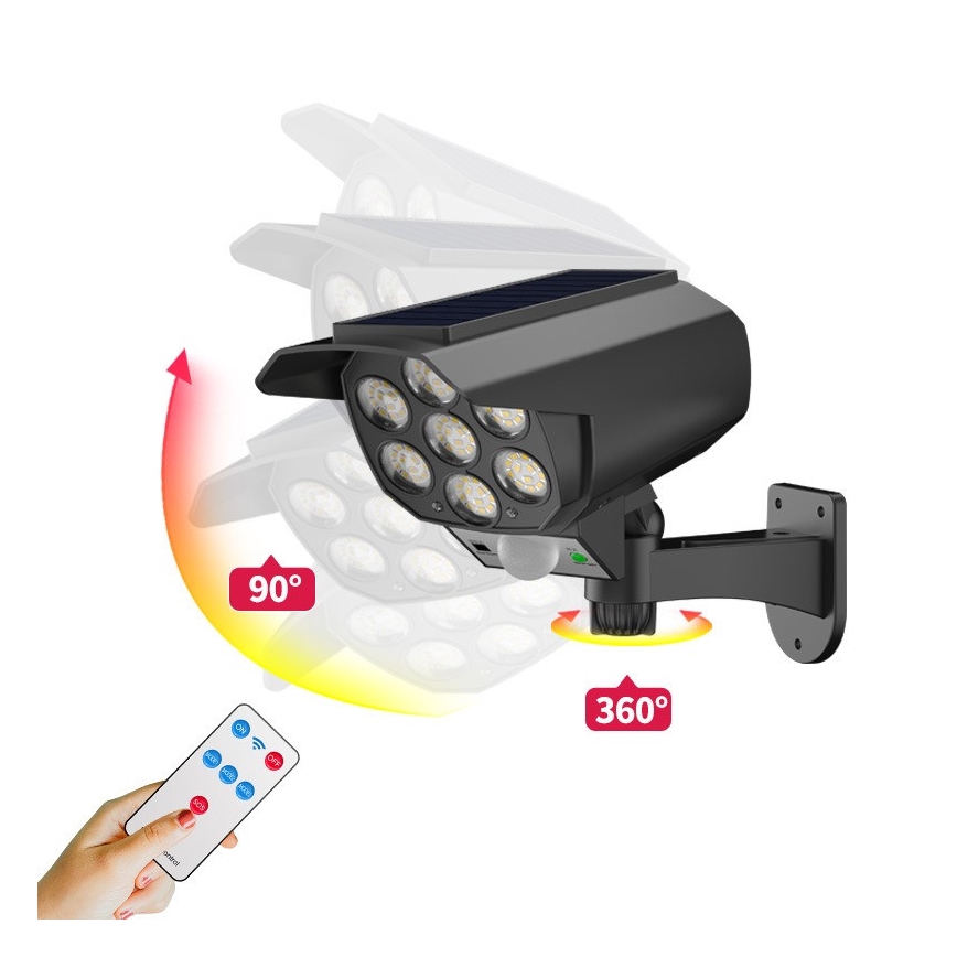 LED Cámara de video vigilancia falsa con sensor y con panel sol. LED/5W/5,5V 800 mAh IP65 + control remoto