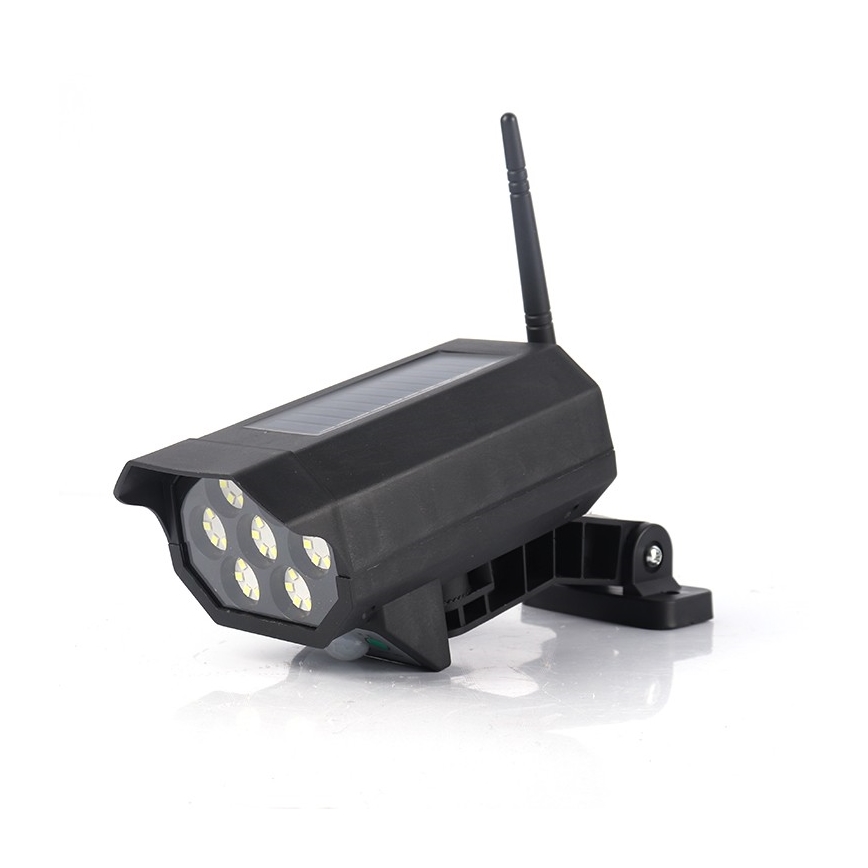 LED Cámara de video vigilancia falsa con sensor y con panel sol. LED/5W/5,5V 800 mAh IP65 + control remoto
