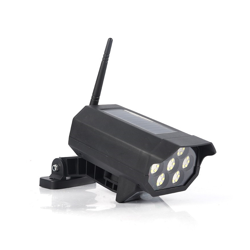LED Cámara de video vigilancia falsa con sensor y con panel sol. LED/5W/5,5V 800 mAh IP65 + control remoto