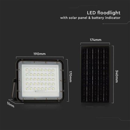 LED de exterior Regulable solar reflectora LED/10W/3,2V IP65 4000K negro + control remoto