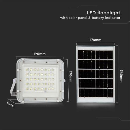 LED de exterior Regulable solar reflectora LED/10W/3,2V IP65 6400K blanco + control remoto