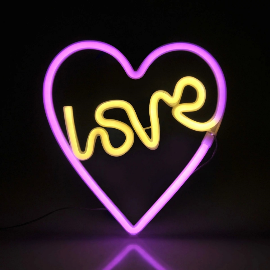 LED Decoración de pared de neón LOVE LED/3W/3xAA USB rosa
