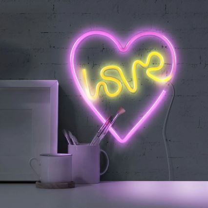 LED Decoración de pared de neón LOVE LED/3W/3xAA USB rosa