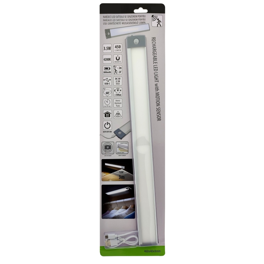 LED Iluminación para muebles recargable con sensor LED/3,5W/5V USB 800 mAh 4200K 46 cm