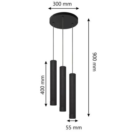 LED Lámpara colgante TUBA 3xGU10/4,8W/230V negro