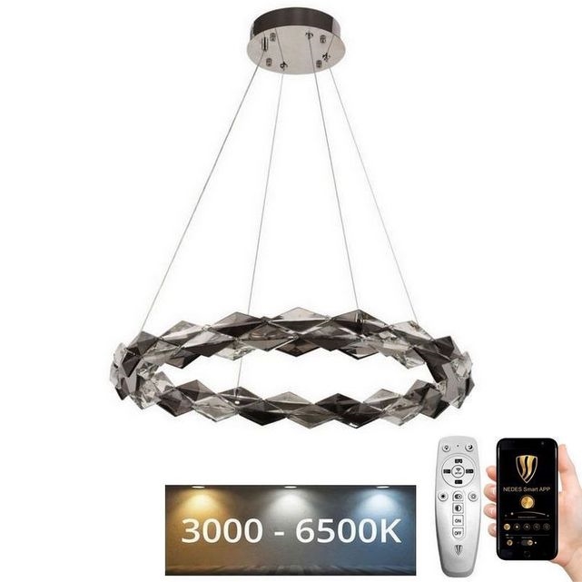 LED Lámpara de araña de vidrio regulable con cuerda LED/40W/230V 3000-6500K cromo brillante + control remoto