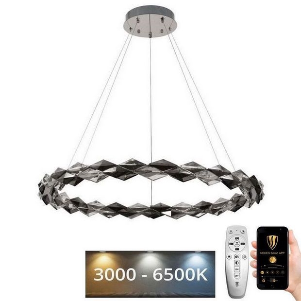LED Lámpara de araña de vidrio regulable con cuerda LED/55W/230V 3000-6500K cromo brillante + control remoto