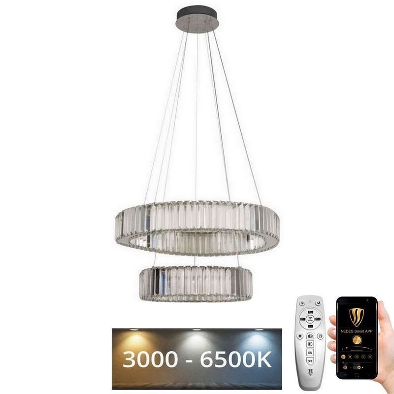 LED Lámpara de araña de vidrio regulable con cuerda LED/65W/230V 3000-6500K cromo brillante + control remoto
