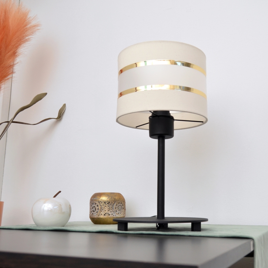 LED Lámpara de mesa HELEN 1xE27/15W/230V color crema/negro/dorado