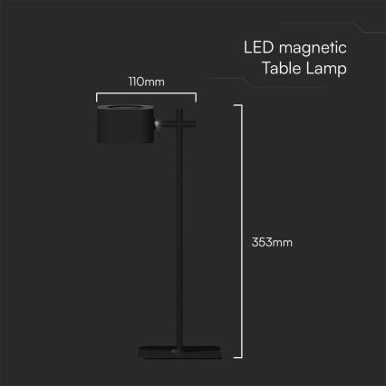 Lámpara de mesa LED magnética recargable y regulable 4en1 LED/3W/5V 3000-6000K 1800 mAh negro