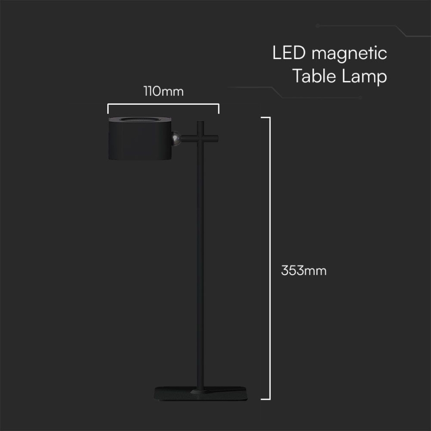 Lámpara de mesa LED magnética recargable y regulable 4en1 LED/3W/5V 3000-6000K 1800 mAh negro