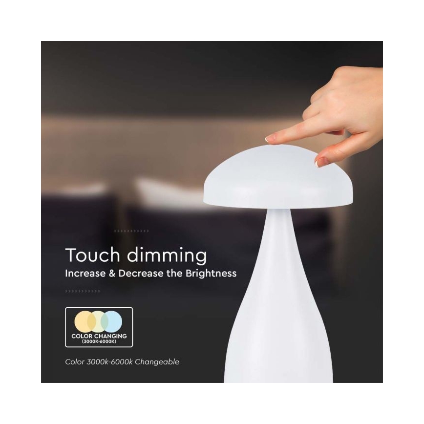 LED Lámpara de mesa táctil recargable y regulable LED/1W/5V 3000-6000K 1800 mAh blanco