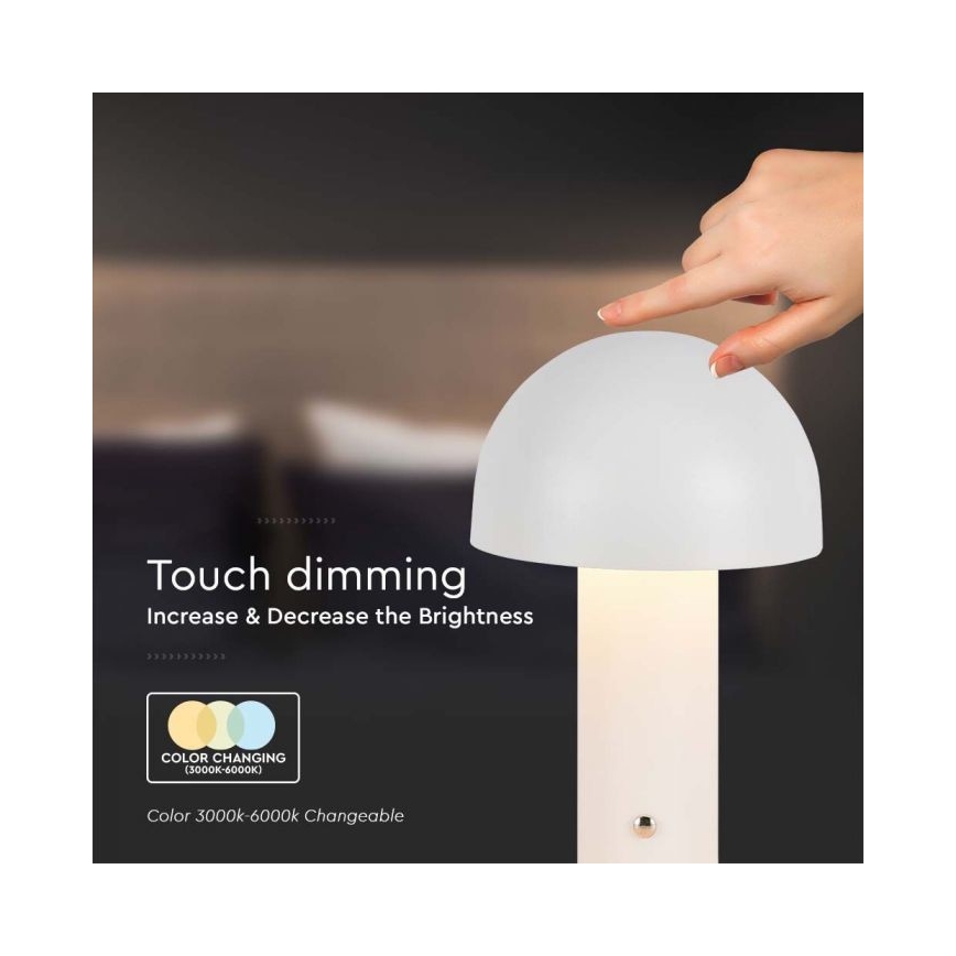 LED Lámpara de mesa táctil recargable y regulable LED/1W/5V 3000-6000K 1800 mAh blanco