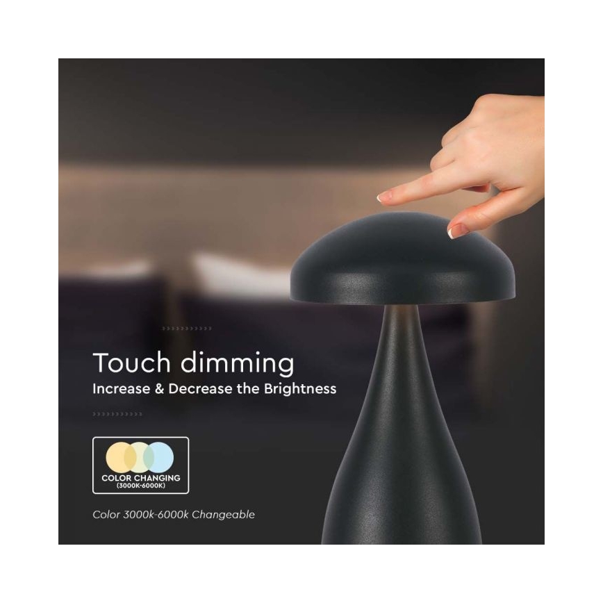 LED Lámpara de mesa táctil recargable y regulable LED/1W/5V 3000-6000K 1800 mAh negro