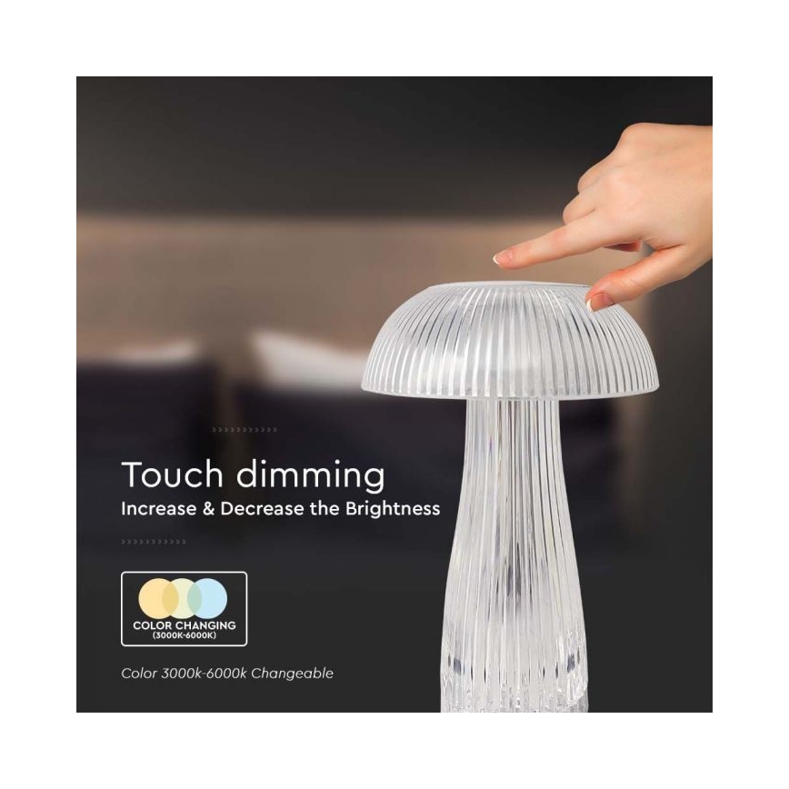 LED Lámpara de mesa táctil recargable y regulable LED/1W/5V 3000-6000K 1800 mAh transparente