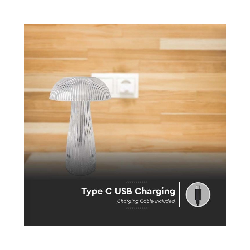 LED Lámpara de mesa táctil recargable y regulable LED/1W/5V 3000-6000K 1800 mAh transparente
