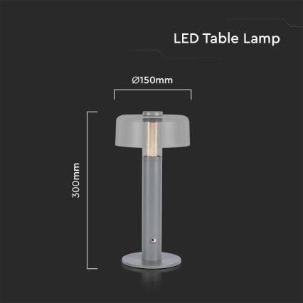 LED Lámpara de mesa táctil recargable y regulable LED/1W/5V 3000K 1800 mAh gris