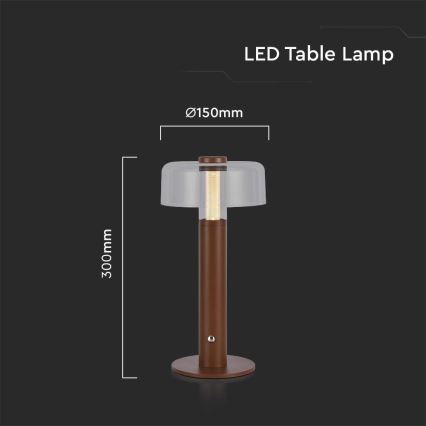 LED Lámpara de mesa táctil recargable y regulable LED/1W/5V 3000K 1800 mAh marrón