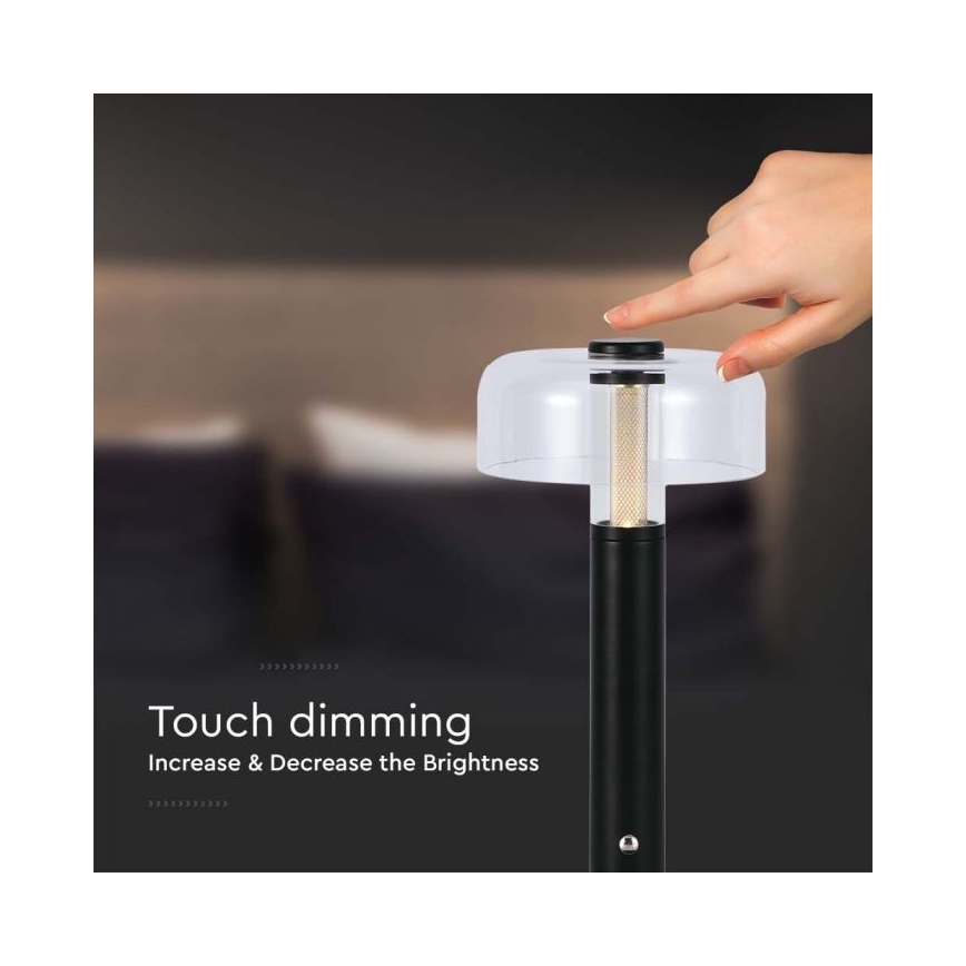 LED Lámpara de mesa táctil recargable y regulable LED/1W/5V 3000K 1800 mAh negro