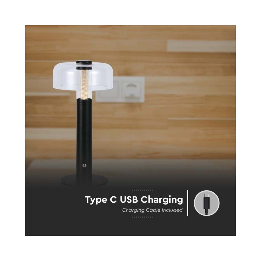 LED Lámpara de mesa táctil recargable y regulable LED/1W/5V 3000K 1800 mAh negro