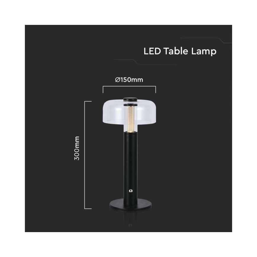 LED Lámpara de mesa táctil recargable y regulable LED/1W/5V 3000K 1800 mAh negro