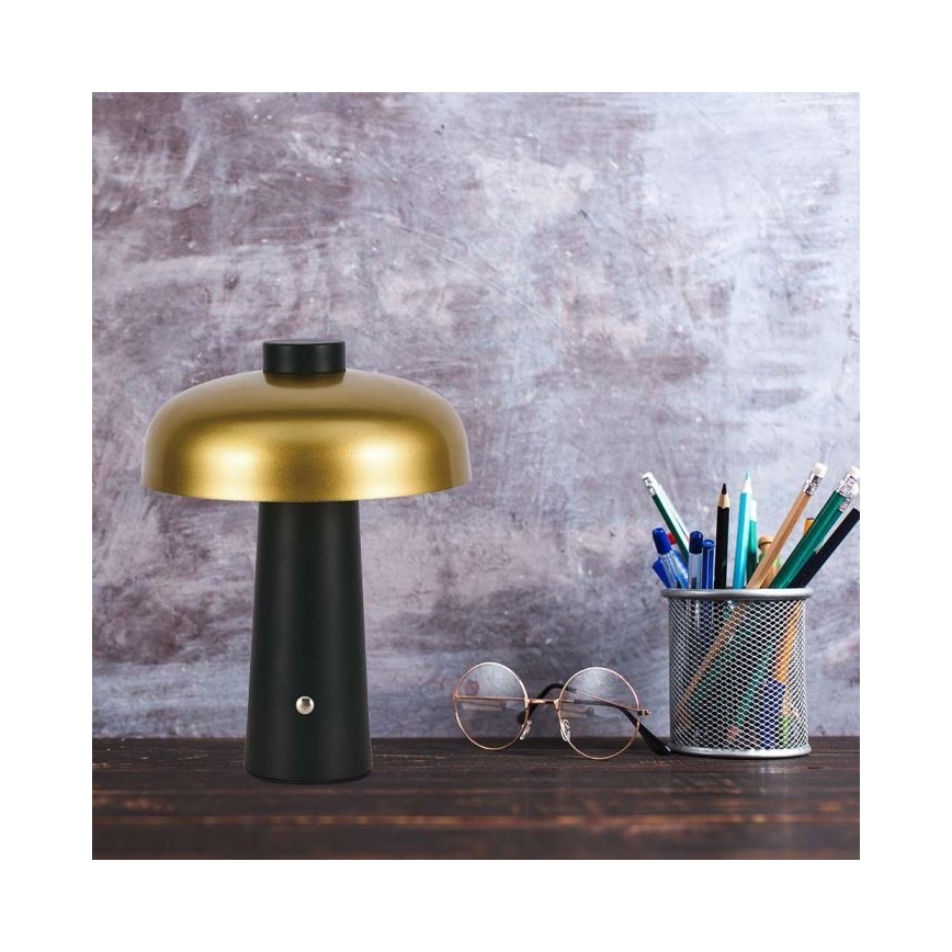 LED Lámpara de mesa táctil recargable y regulable LED/3W/5V 3000-6000K 1800 mAh negro/dorado