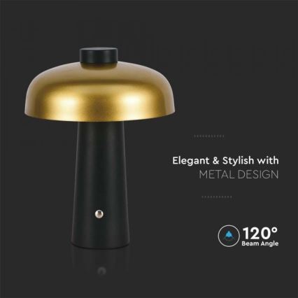 LED Lámpara de mesa táctil recargable y regulable LED/3W/5V 3000-6000K 1800 mAh negro/dorado