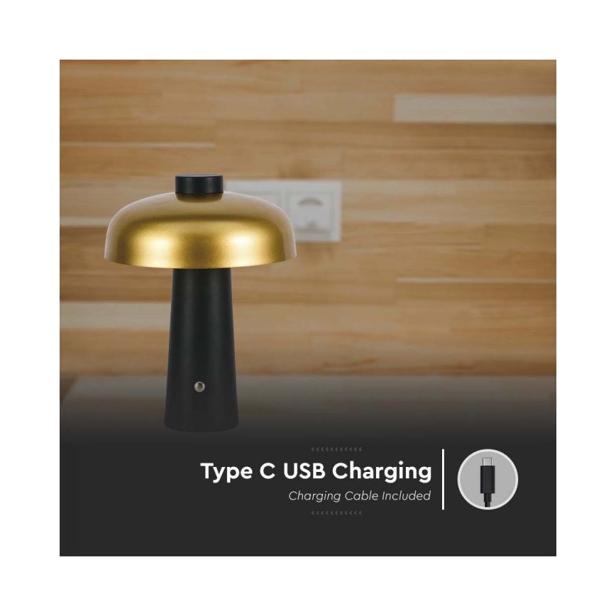LED Lámpara de mesa táctil recargable y regulable LED/3W/5V 3000-6000K 1800 mAh negro/dorado
