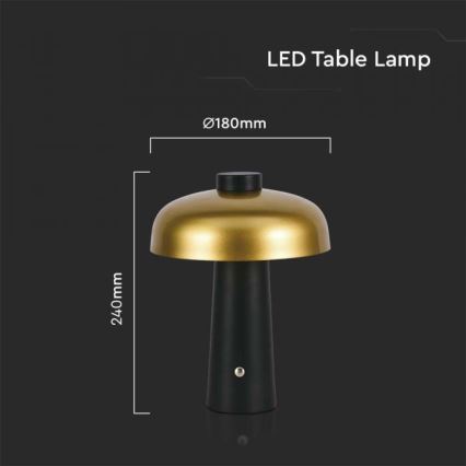 LED Lámpara de mesa táctil recargable y regulable LED/3W/5V 3000-6000K 1800 mAh negro/dorado